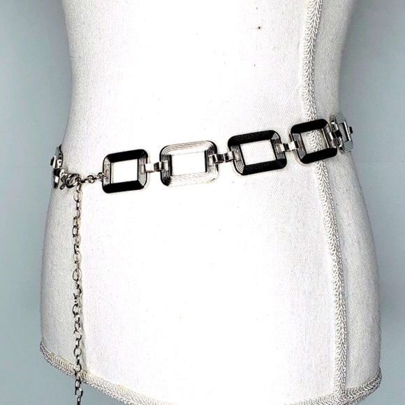 New Silver Rectangle Chain Link Dressy Accessory Belt - Picture 4 of 8